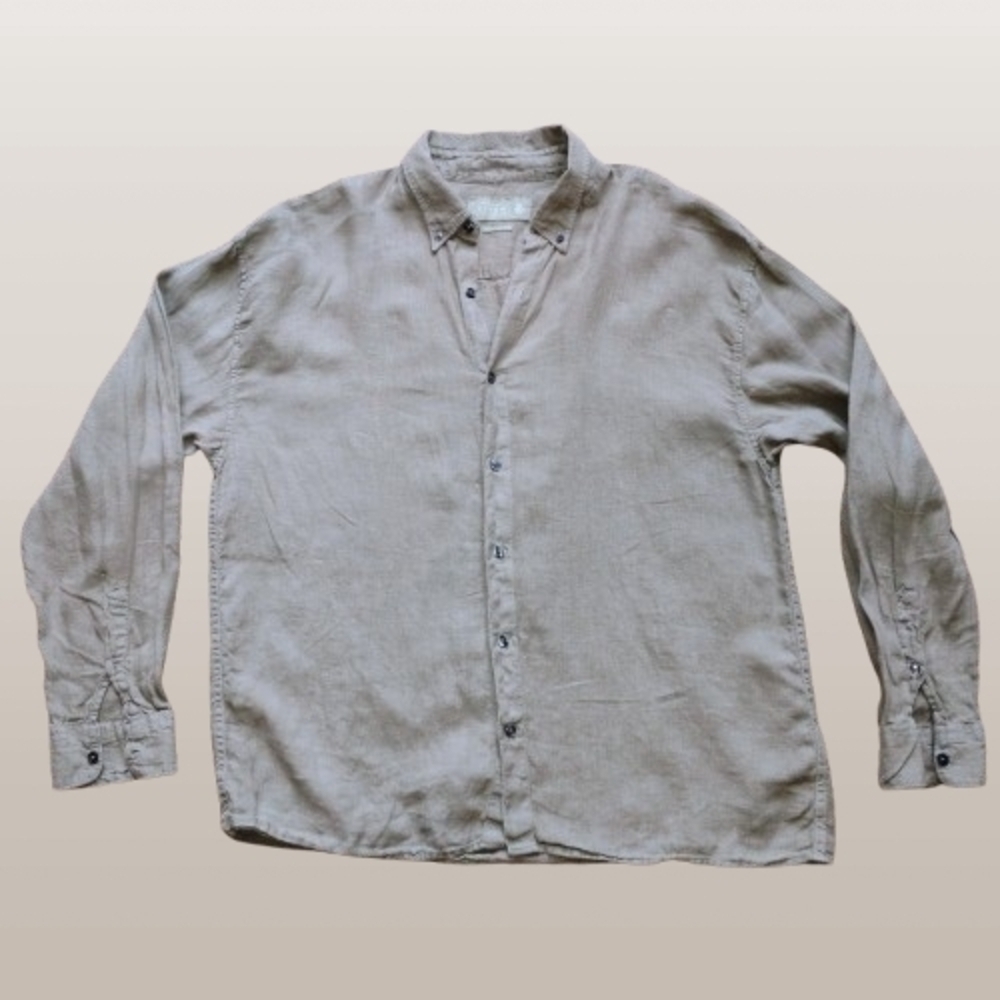 Vintage Abercrombie & Fitch 90s Linen‎ Button-Up Shirt XL Sage Olive